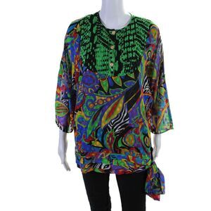 Diane Fres Women's Round Neck 3/4 Sleeves Tie Side Multicolor Blouse Size L